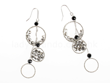 Three Rings With Grey Crystal Balls Earrings