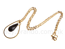 Golden Necklace with Black Teardrop Pendant