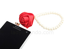 Plug-in 3.5mm Earphone Jack Accessory - Rose with Pearl Chain