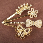 Pearlescent Beads and Rhinestone Gold Hairpin