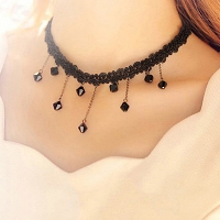 Black Woven Tassel Chain Droplets Necklace