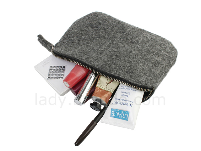 Napped Fabric Cosmetic Bag (Grey)