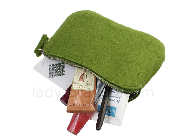 Napped Fabric Cosmetic Bag (Green)