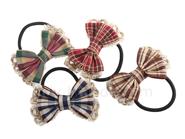 Ribbon Hair Band with Checks Pattern