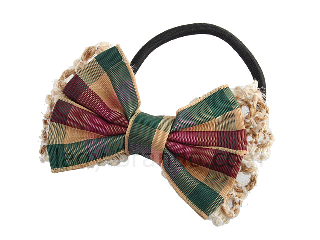 Ribbon Hair Band with Checks Pattern