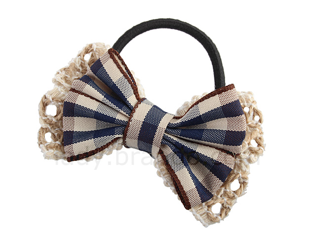 Ribbon Hair Band with Checks Pattern