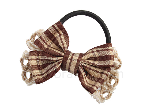 Ribbon Hair Band with Checks Pattern