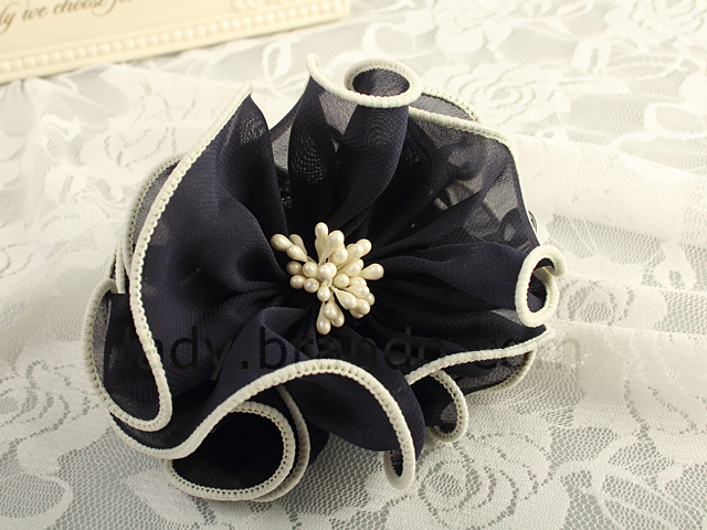 Navy Blue Sheer Ruffle Hair Clip