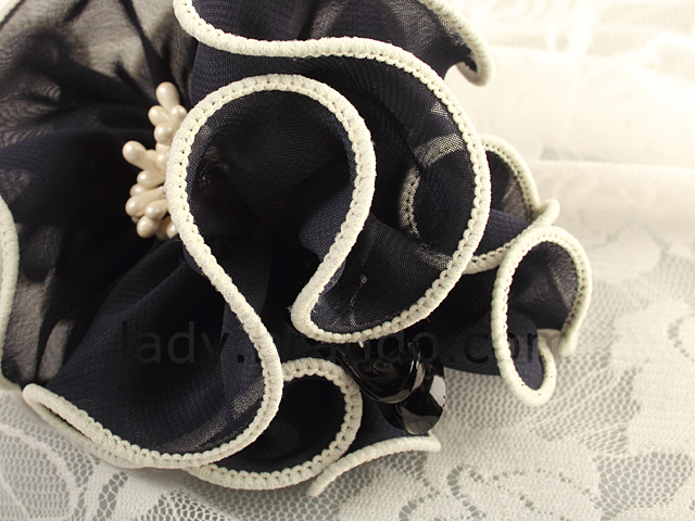 Navy Blue Sheer Ruffle Hair Clip