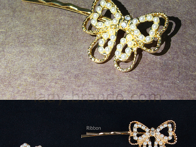 Pearlescent Beads and Rhinestone Gold Hairpin