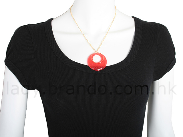 Golden Necklace with Red Round Pendant