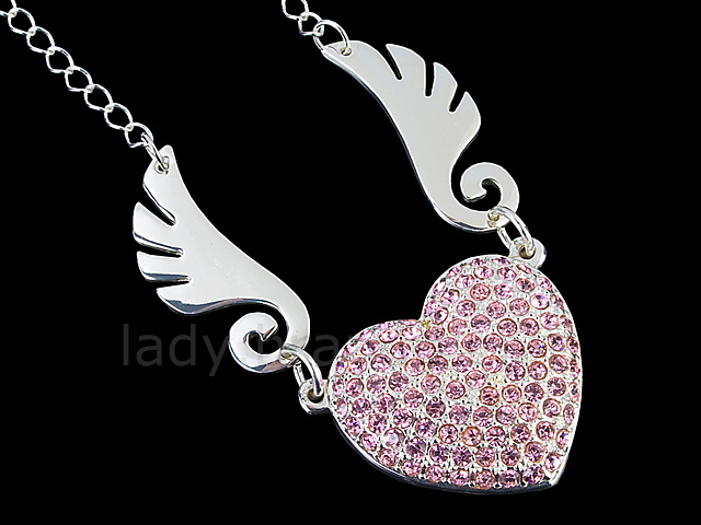 USB Jewel Flying Heart Necklace Flash Drive