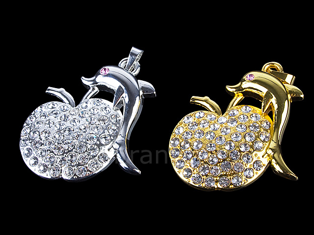 USB Jewel Apple with Dolphin Necklace Flash Drive