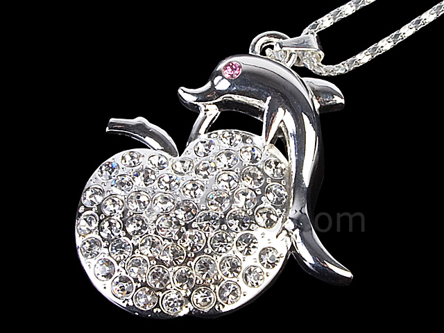 USB Jewel Apple with Dolphin Necklace Flash Drive