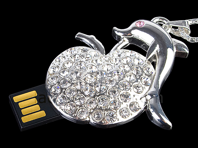 USB Jewel Apple with Dolphin Necklace Flash Drive