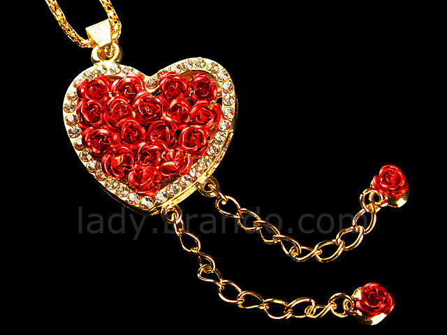 USB Jewel Rose Heart Necklace Flash Drive