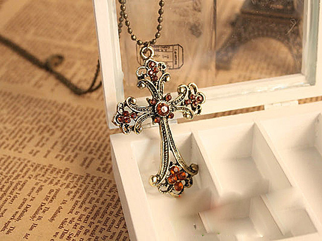 Vintage Champagne Cross Necklace