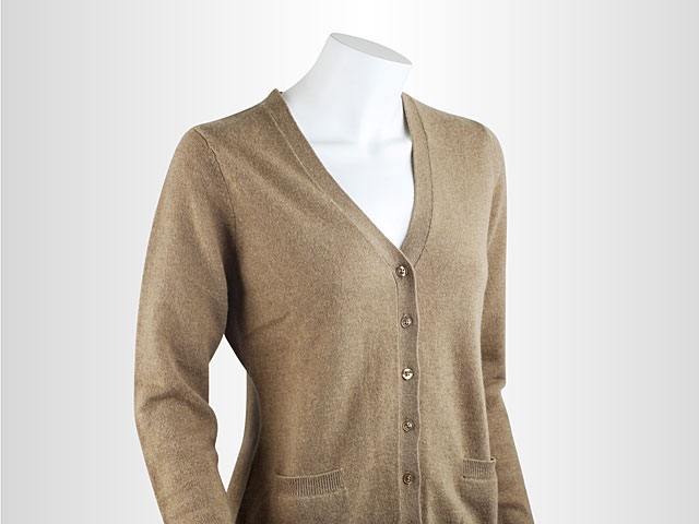 Taupe Melange V-Neck Long Cardigan with 2 Pocket