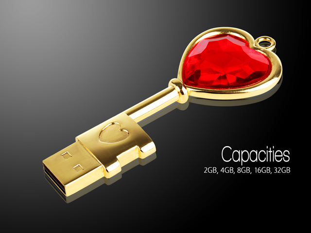 USB Jewel Heart Key Flash Drive