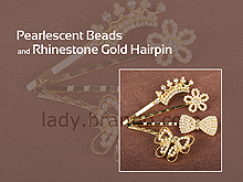 Pearlescent Beads and Rhinestone Gold Hairpin