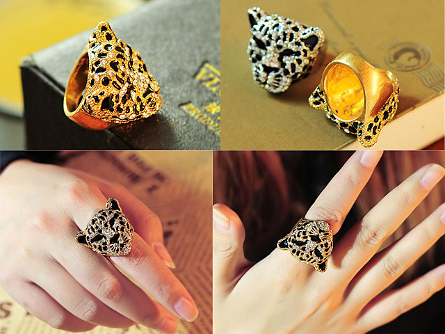 Jewel Leopard Head Ring