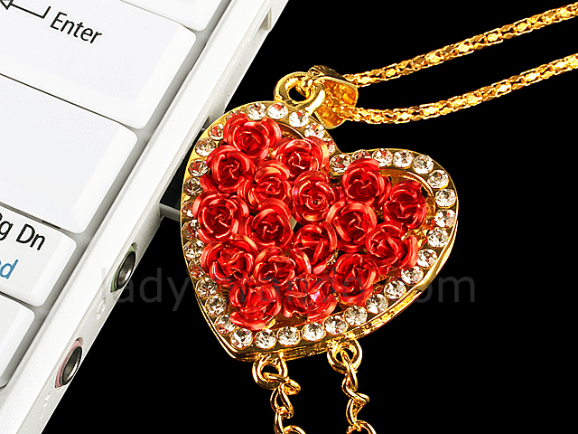 USB Jewel Rose Heart Necklace Flash Drive