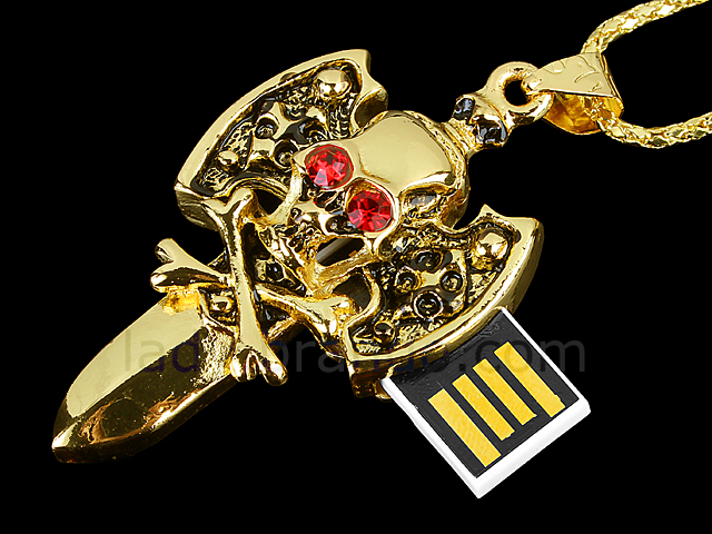 USB Jewel Skull Sword Necklace Flash Drive