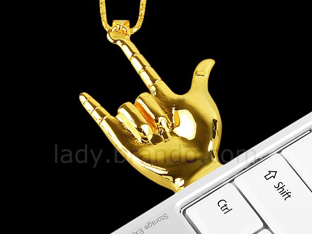 USB Metallic I Love You Hand Gesture Necklace Flash Drive
