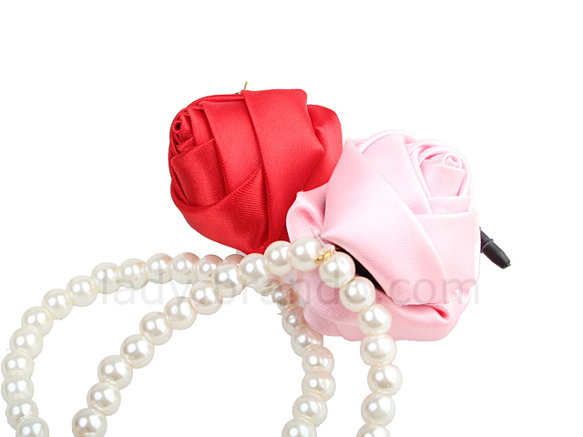 Plug-in 3.5mm Earphone Jack Accessory - Rose with Pearl Chain