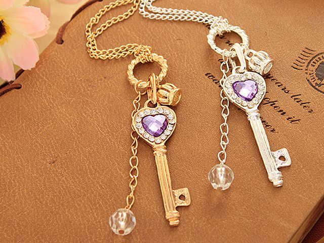 Jewel Heart Key Necklace