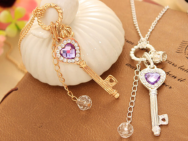 Jewel Heart Key Necklace