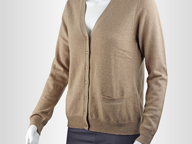 Taupe Melange V-Neck Long Cardigan with 2 Pocket