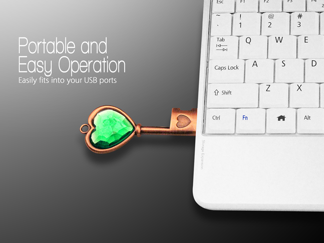 USB Jewel Heart Key Flash Drive